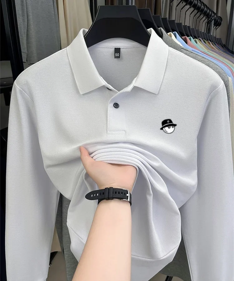 100% pure cotton high-end brand men's long sleeve polo shirt autumn winter fashionable luxury embroidery golf top casual T-shirt