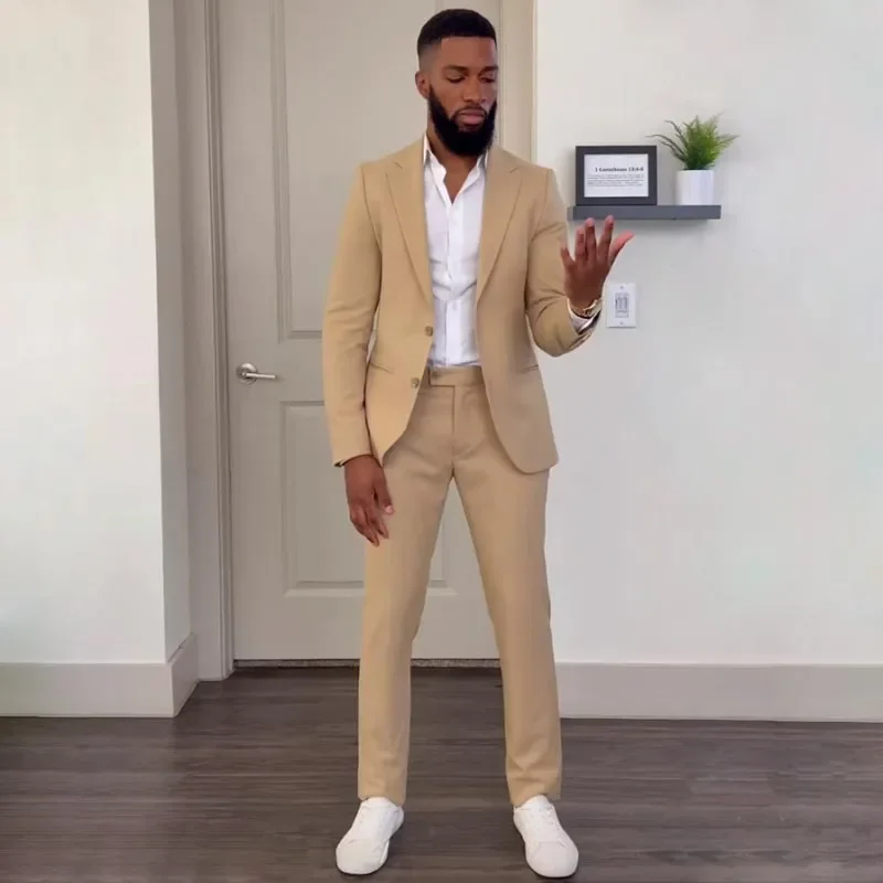 Abito da uomo Slim Fit blazer con risvolto dentellato smoking da uomo da sposa due bottoni da sposo Set da 2 pezzi giacca e pantaloni da ballo su misura