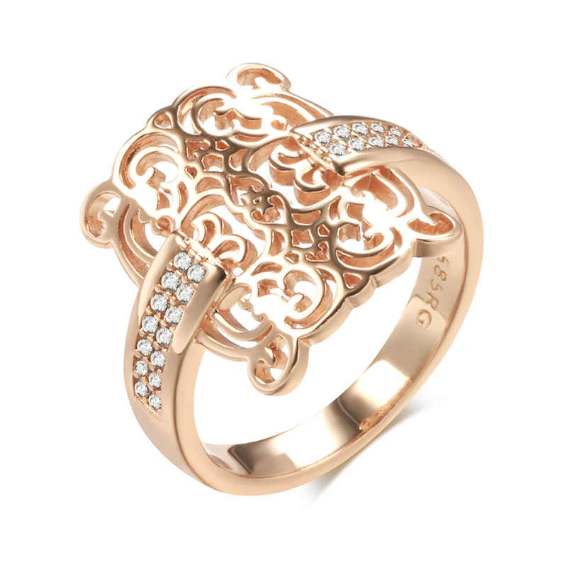 Kienl Trend 585 Rose Gold Color Square Big Ring for Women Vintage Natural Zircon Glossy Metal Ethnic Bride Ring Daily Jewelry