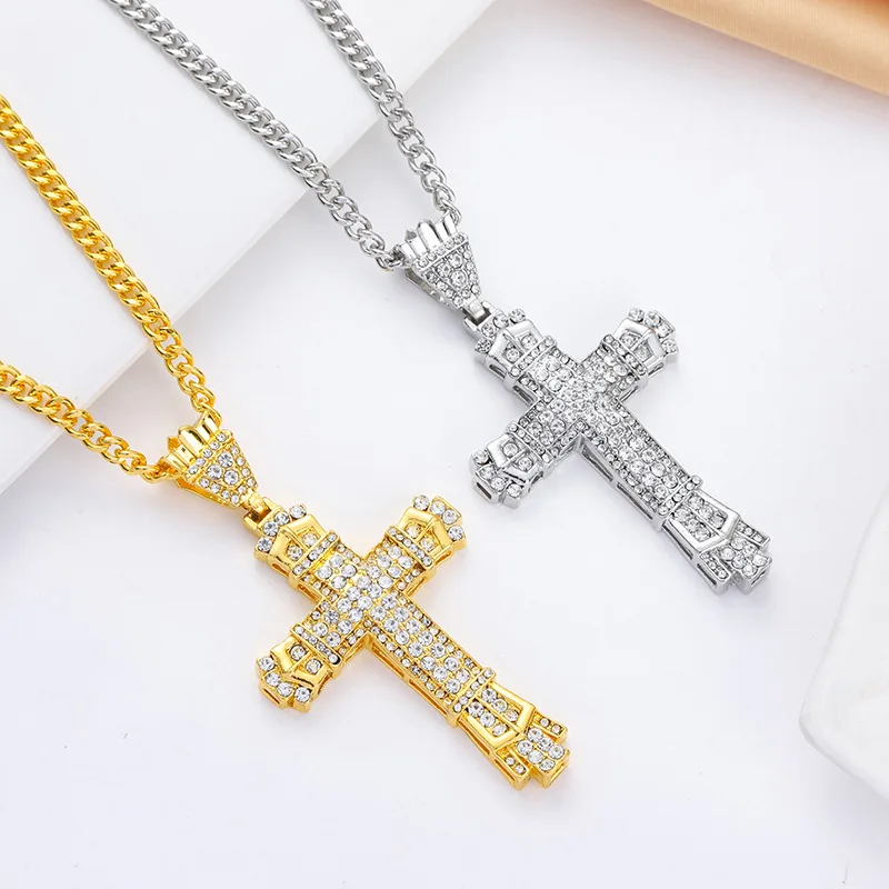 Luxury Jewelry Hip Hop Rock Cross Necklace for Men Rap Cuban Chain Pendant Christian Religion Vintage Friendship Jewelry Gifts