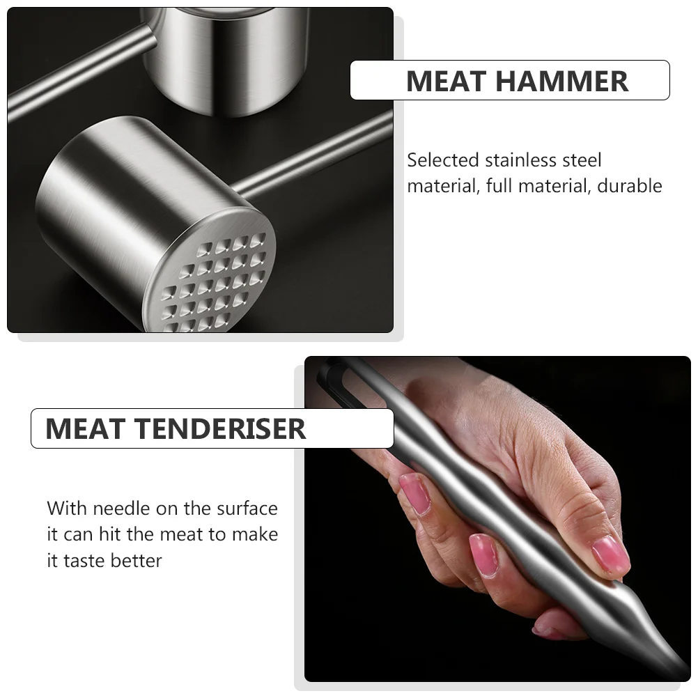 

Stainless Steel Meat Hammer Steak Tenderizer Kitchen Tool Beef Mallet Non-Slip Handle For Tenderizing Various Meats