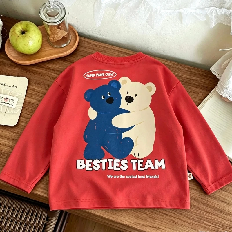 Cartoon Tees For Boys And Girls 2026 Spring Summer Clothes Printing Crewneck TShirt Toddler New Design Thin Long-sleeved Tops