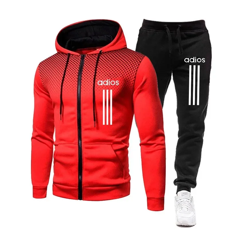 High quality Korean sportswear men\'s zipper jacket casual sports suit men\'s suit 2024 autumn and winter two-piece set men\'s warm