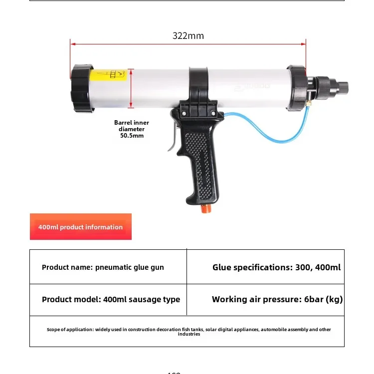 Pistola de calafetagem elétrica profissional para silicone de vidro, 310/400/600ML, barril extra longo, dispensador pneumático