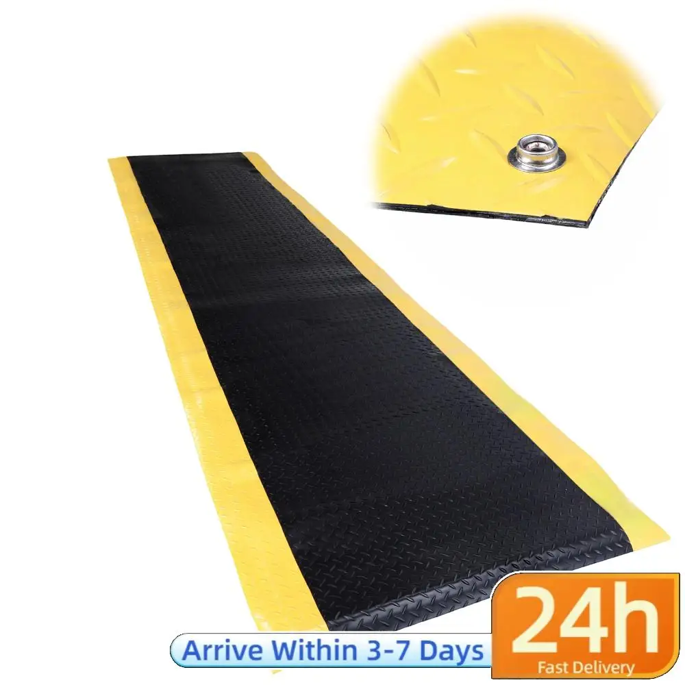 

Антистатический проводящий коврик от усталости 144x36 дюймов, противоскользящий, толщиной 3/4 дюйма, черный с желтой окантовкой, для склада, гаража, общественных помещений
