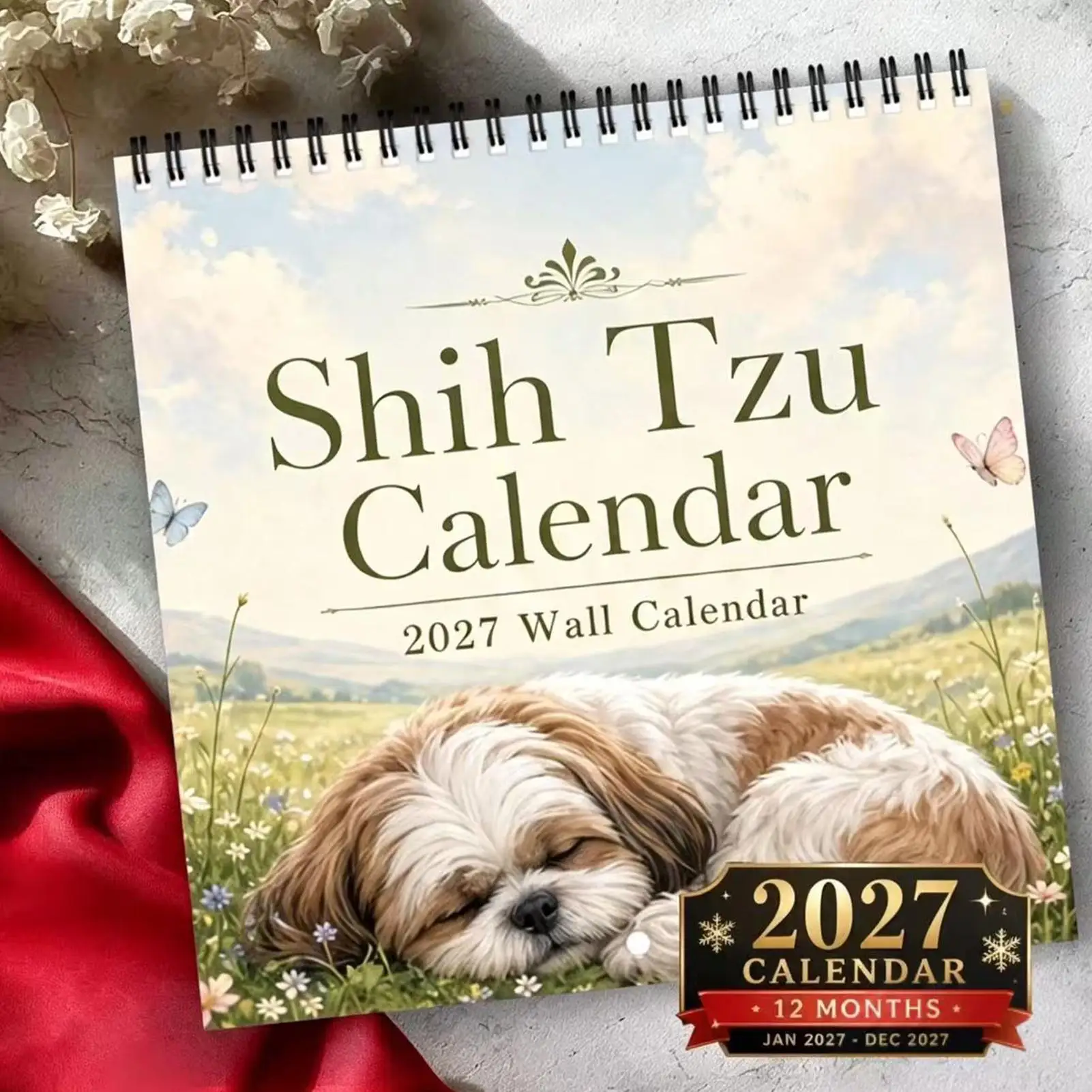 2027 Fun Dog Wall Calendar 12-Month Unique Puppy Illustrations Schedule Planning Tool Hangable Wall Calendar Home Decoration