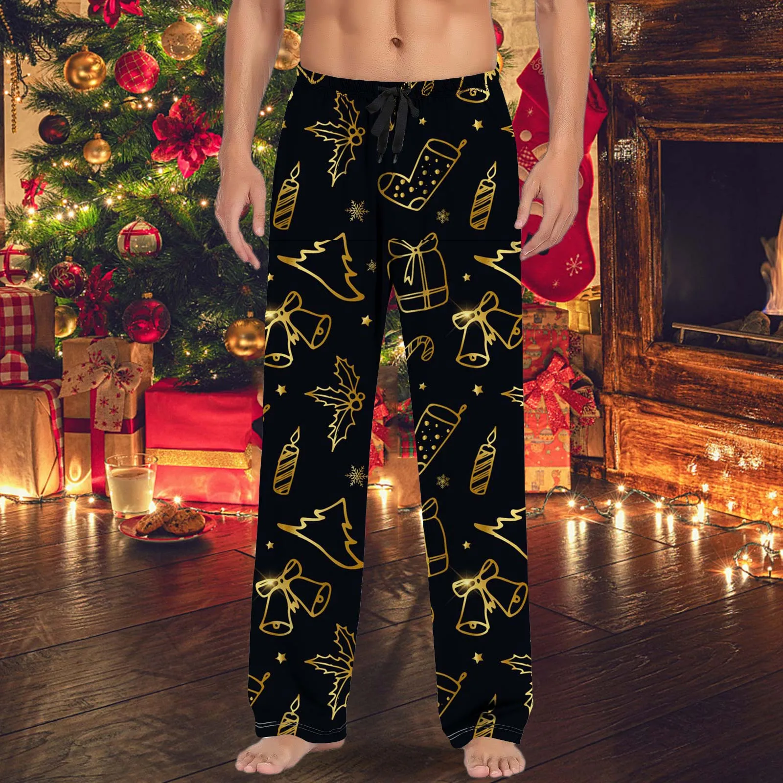 Santa Claus Graphic Pants Mens Christmas Bottoms Casual Joggers Pajamas Drawstring Pockets Baggy Vacation Pantalones For Men