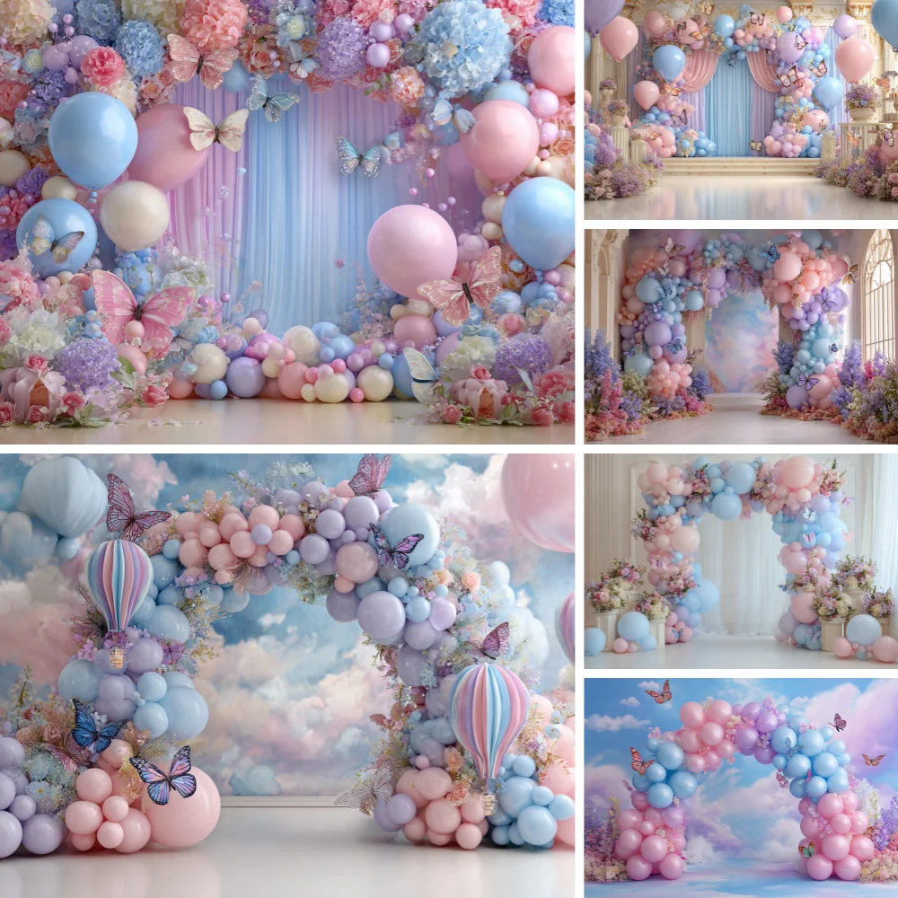 

Photography Background Purple Dreamy Arch Balloon Flowers Baby Kids Newborn Photo Backdrop Decor Studio Photocall Props
