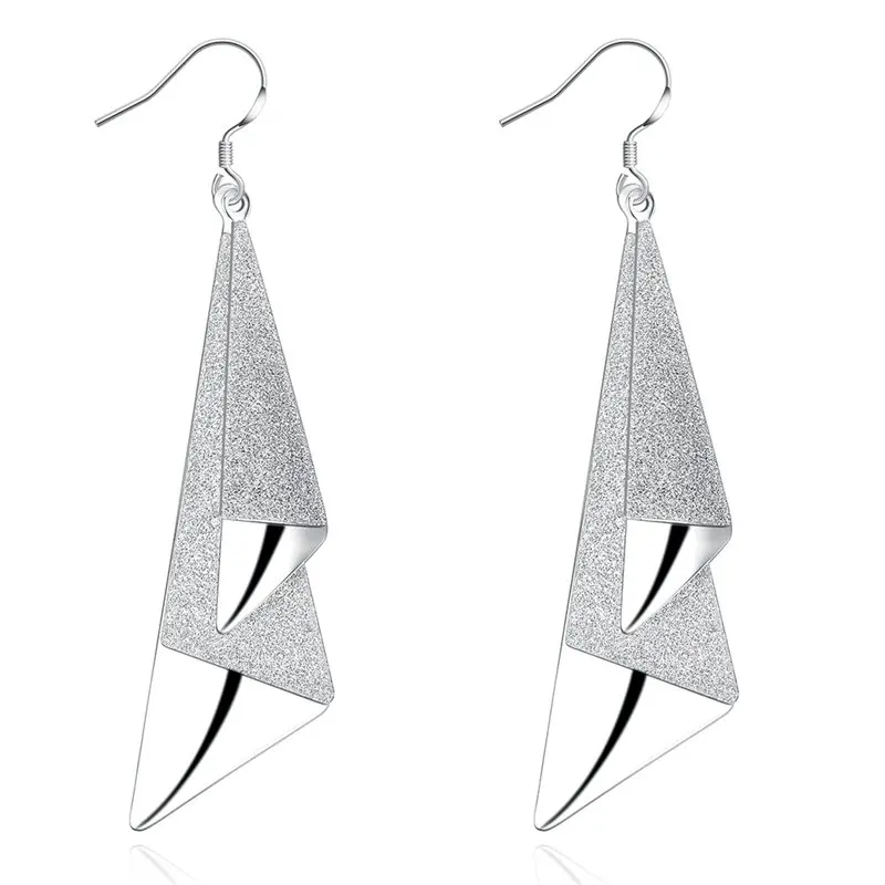 925 Sterling Silver Charm Fine 79MM Frosted Long Earrings Dla kobiet Moda Prezent ślubny Biżuteria Hurtownia