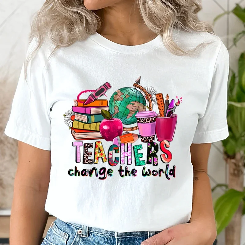 Teacher Shirts Gift Summer Short Sleeve Tees Round Neck Teacher Gifts School Graphic Tee Teachers Clothing Sales Teachers\' Day