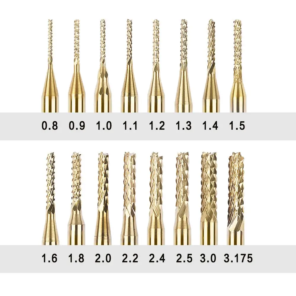 0,8mm-3,175mm titan beschichteter Hartmetall fräser Gravur kantens ch neider CNC-Fräser Schaft fräser für Leiterplatte maschine