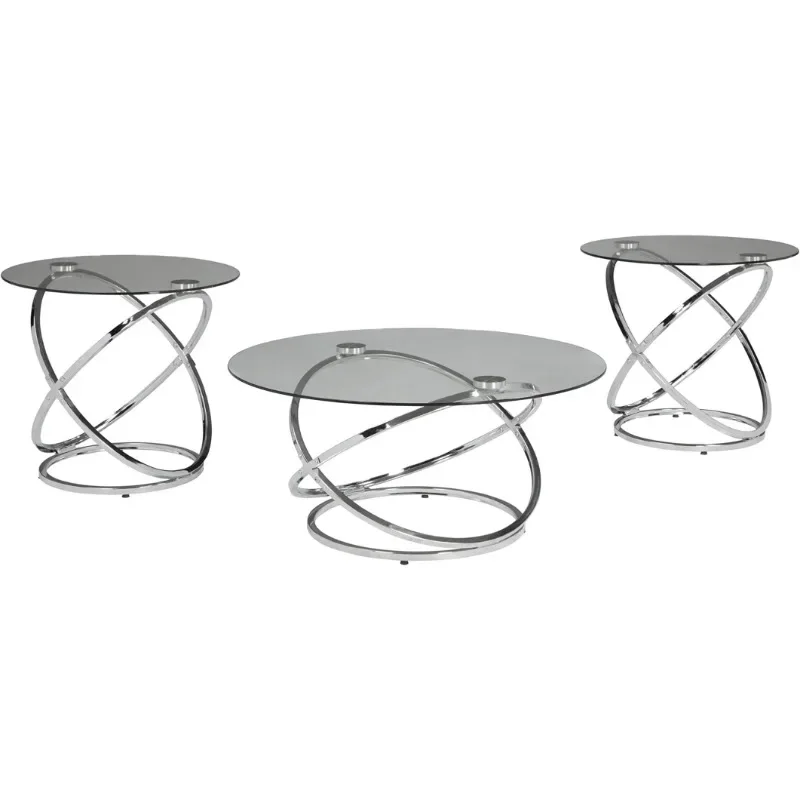 

Contemporary Round 3-Piece Occasional Table Set,Includes Coffee Table and 2 End Tables,Chrome