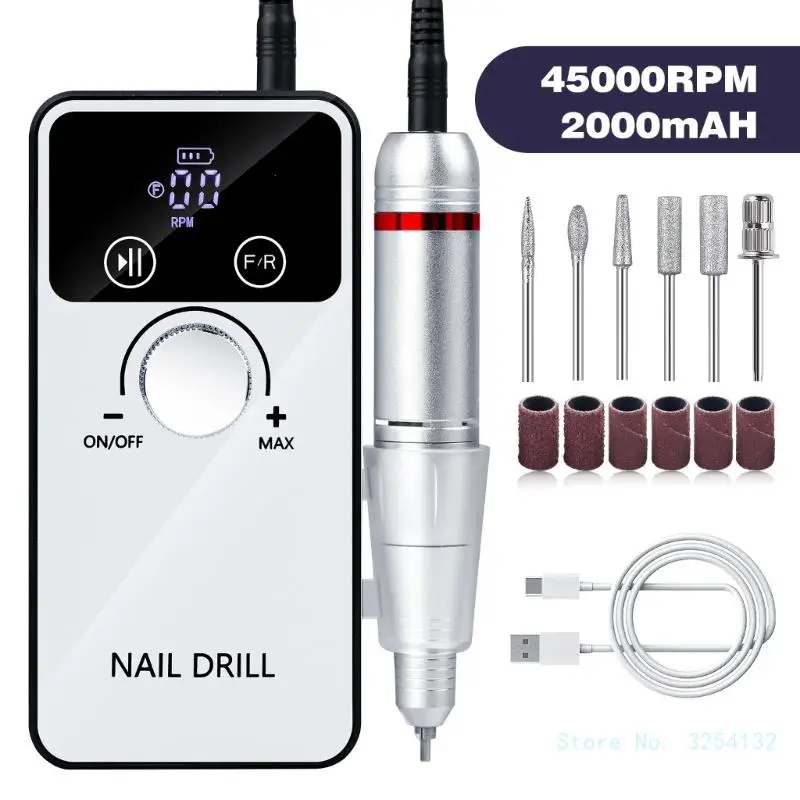 

Nail Drill 45000RPM Electric Nail File Machine Nail Drill Machine for Acrylic Nails Gels Polishing Removing Easy to Use