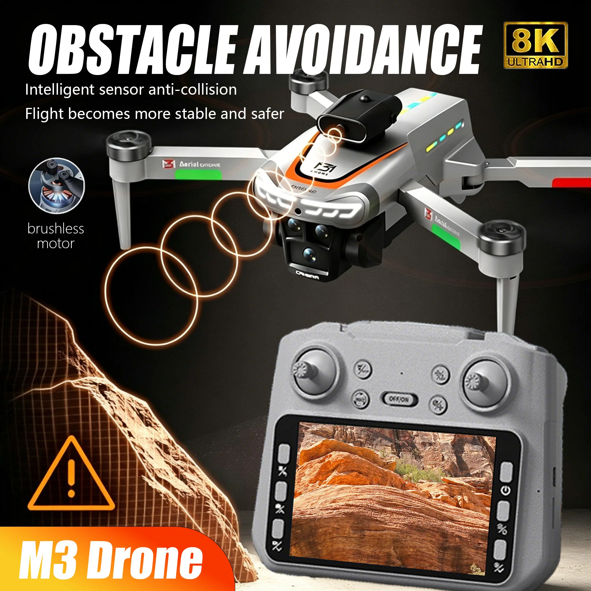 New Obstacle Avoidance M3 Drone Brushless Motor Helicopter Optical Flow Hovering GPS 8K 3 Camera Foldable Quadrotor Aircraft Toy