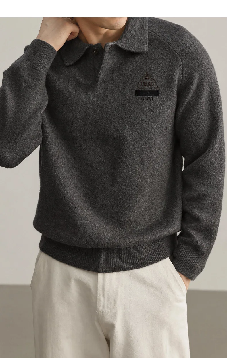 Embroidered Men's Knitted Sweater 2026 Autumn and Winter New Old Money Style Men's Clothing Bottoming Sweater Men's Sweater