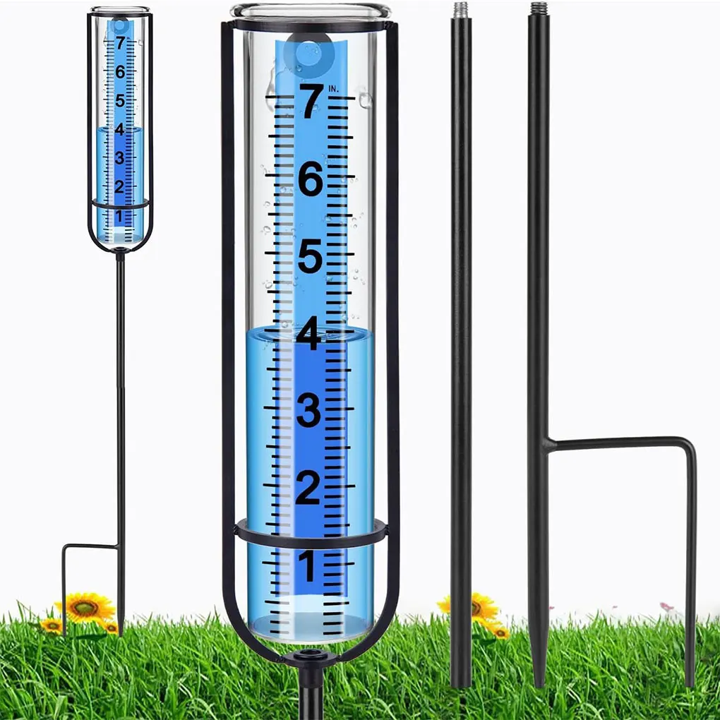 Outdoor Rain Gauge Antifreeze Thickened Transparent Rain Gauge with Stak Adjustable Height Measuring Tools for Deck Lawn Garden