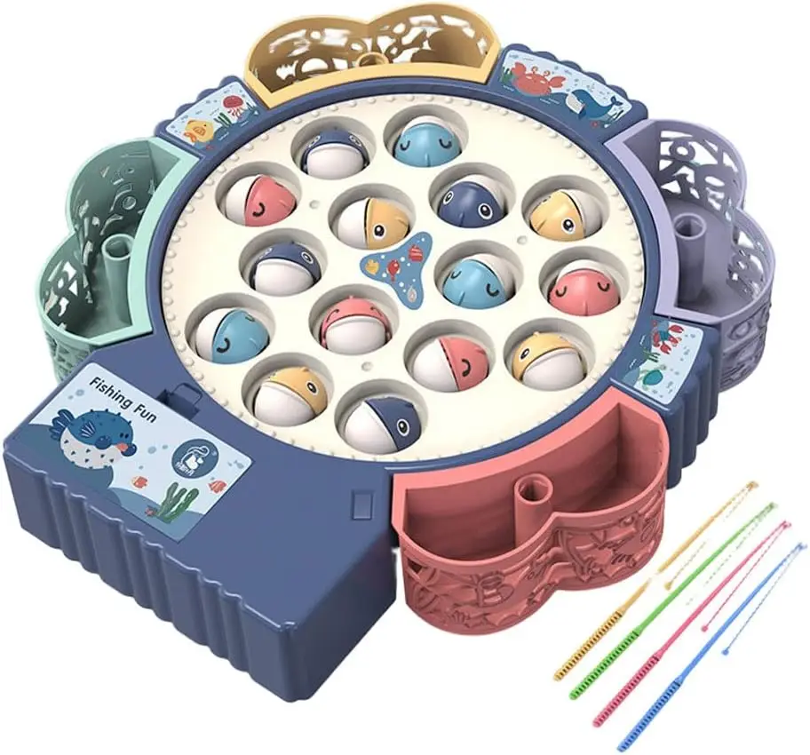 Jeu de pêche magnétique interactif pour enfants - Jouet de pêche électrique avec musique et poisson spinning
