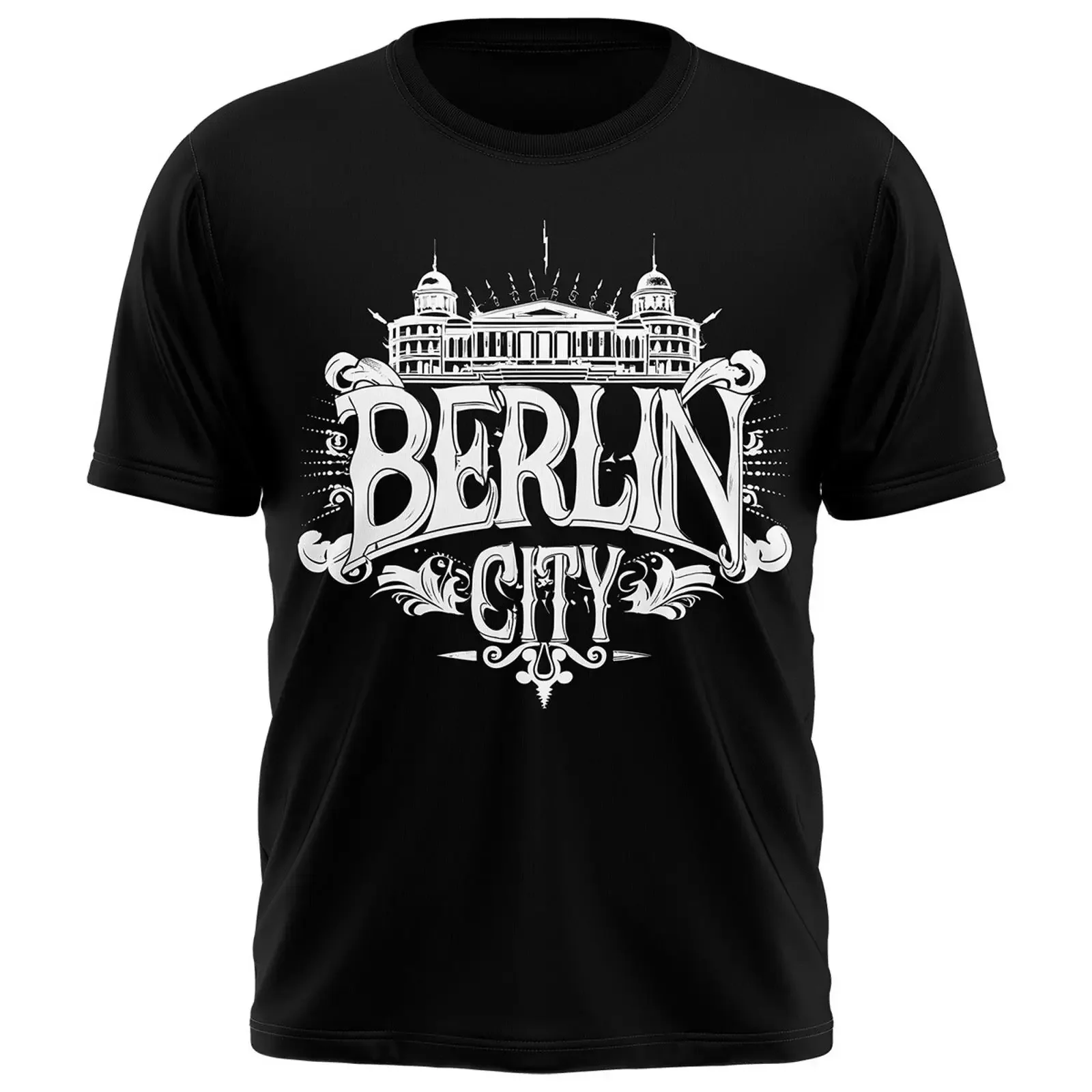 Berlin Herren Rundhals kurzarm T Shirt City schwarz 1021 Neu vintage Washed Soft homme Unisex Versatile Stretched