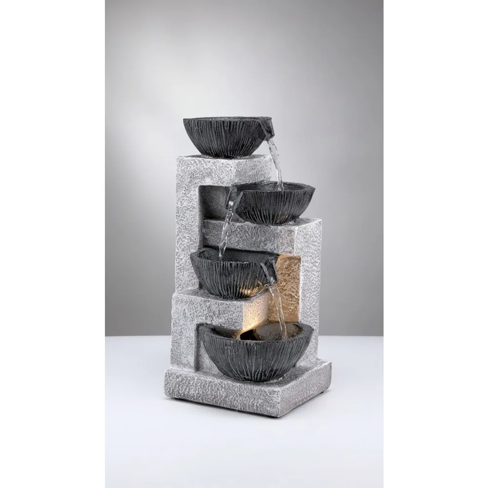 

14" Cascading Tabletop Fountain with LED Lights - Elegant Indoor Water Feature for Home Office Desk Relaxation