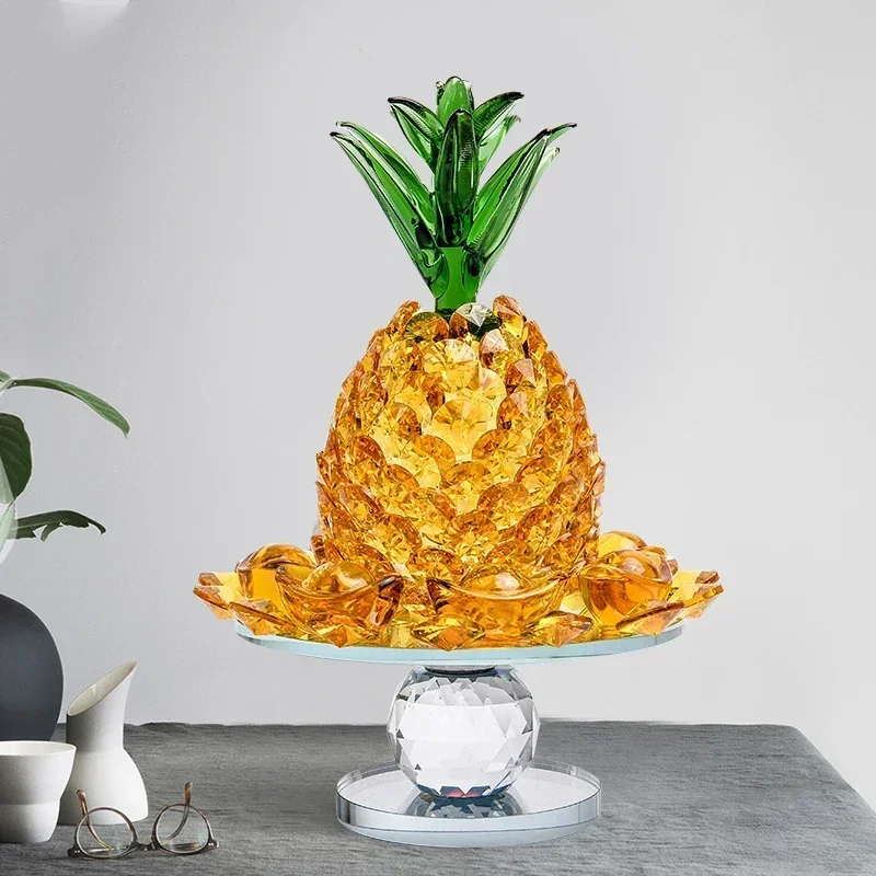 Placa de fruta de piña de cristal moderna creativa, adorno de vino, decoración de gabinete de TV, simulación de piña, plato de Oferta