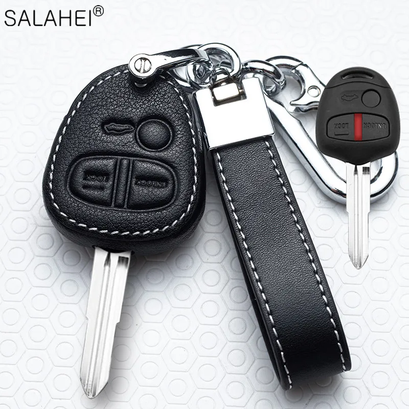 Leather Car Key Remote Case Full Cover Shell Bag For Mitsubishi Outlander Pajero Lancer EX / for Mitsubishi ASX Auto Accessories