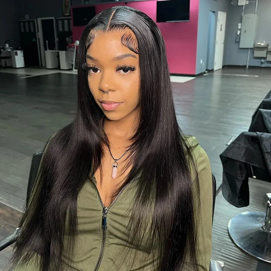 Nadine Lace Front Wig Human Hair Brazilian Lace Frontal Wig 40 Inch Bone Straight Transparent Lace Human Hair Wig For Women