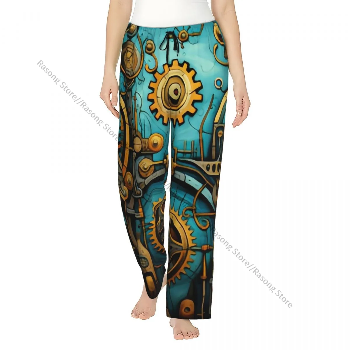 

Warm Women Pajama Pants Steampunk Clockwork Automatons With Gears And Mechanisms Flannel Sleep Bottoms Soft Fleece Loungewear