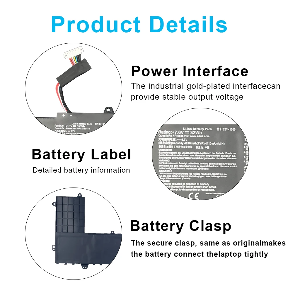 New LaptopBattery B21N1505 For ASUS VivoBook E402 E402M E402MA E402S E402SA E502S E502S E502SA E402N Series 0B200-01400200 7.6V