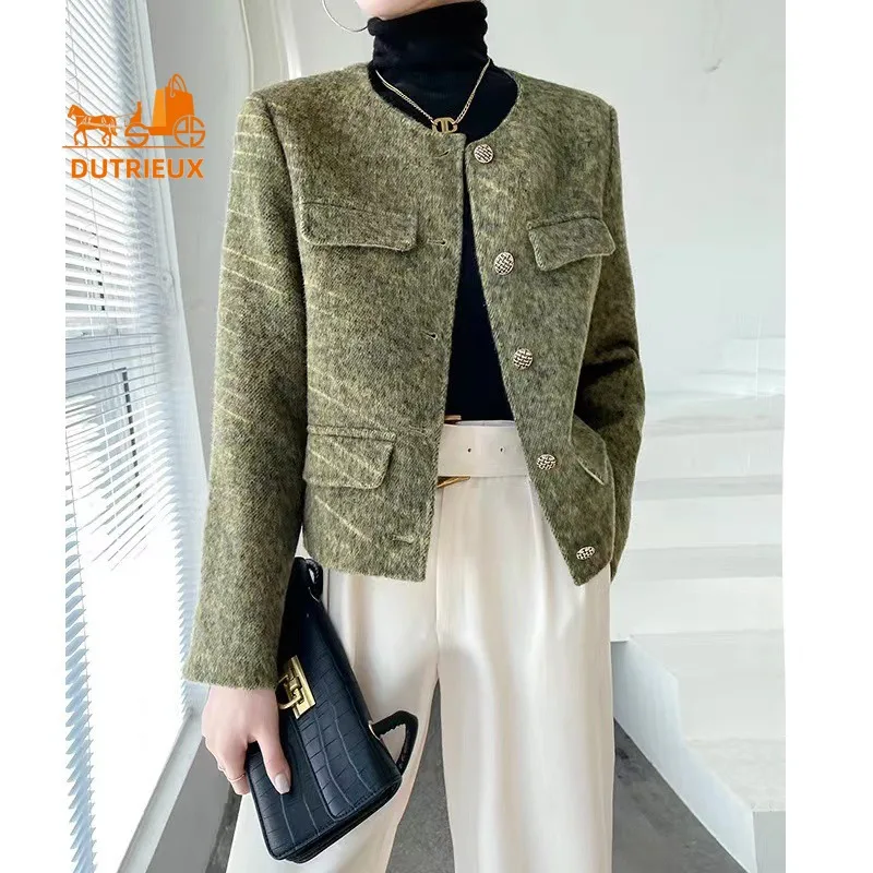 New Winter Coat for Women,  High-end Double-faced Cashmere Coat 72.8% Wool 12.1% Rabbit Hair 15.1% Mulberry Silk Short Jacket