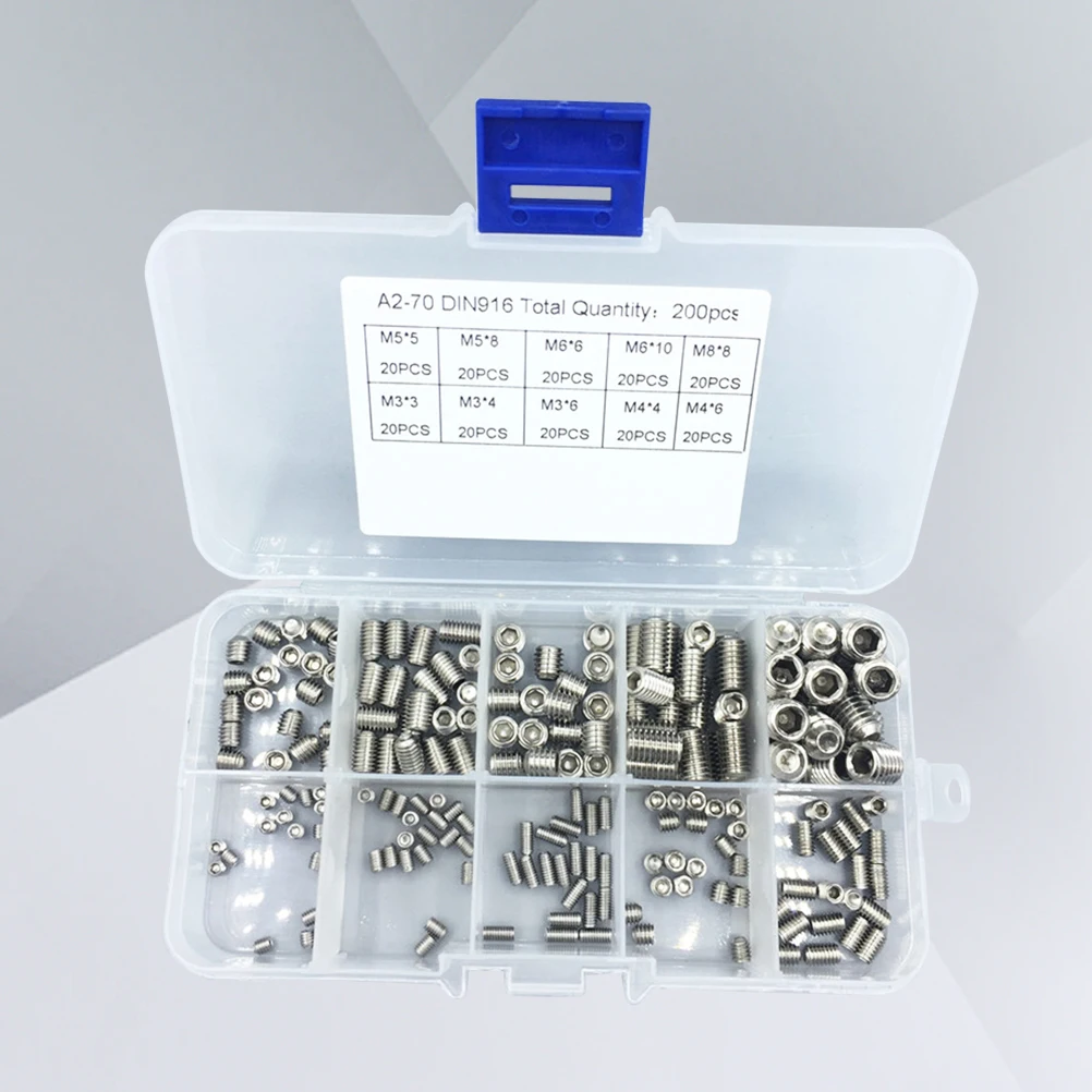 

200pcs Stainless Set Screw Assortment Kit Cup Point Allen Socket Grub Easy Install Socket Set Screw Hardware