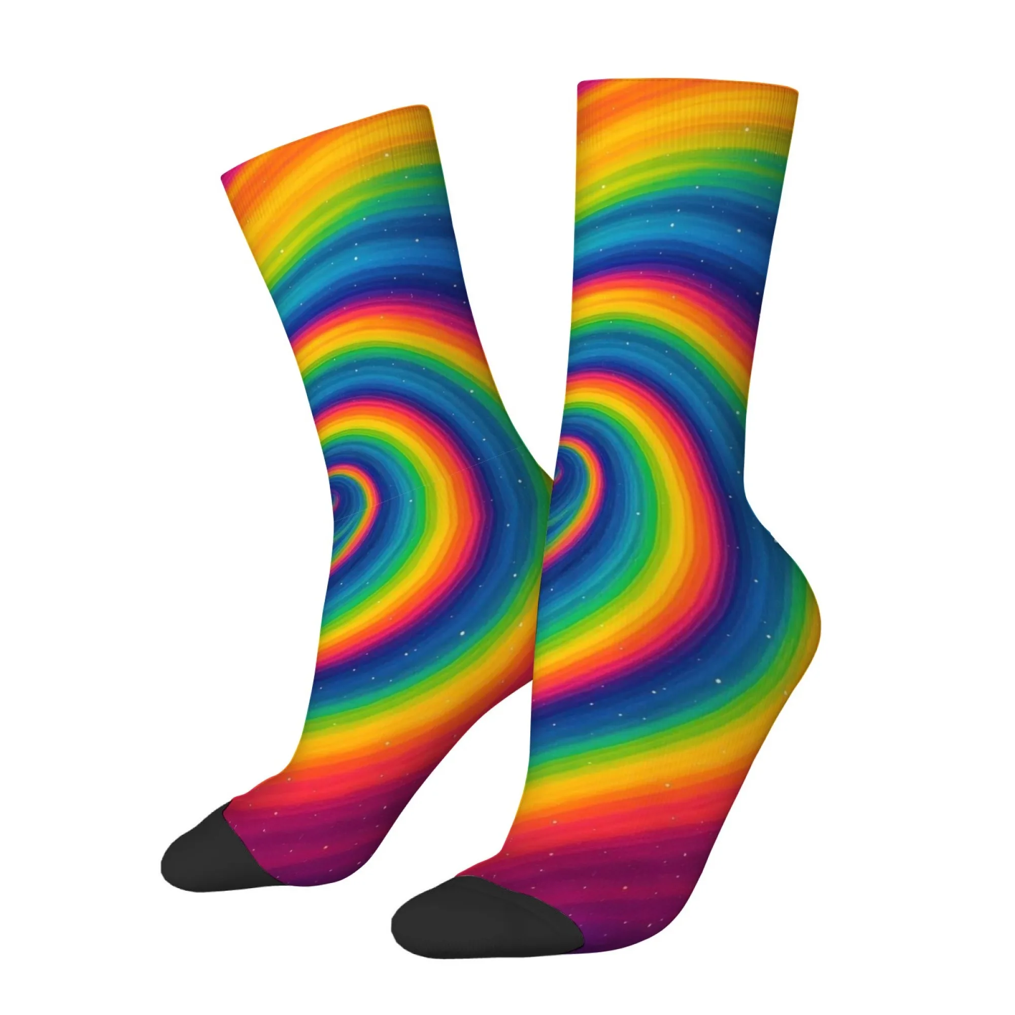 Psychedelic Rainbow Swirl Socks Comfortable Non-Slip Men's Socks Harajuku Style Novelty Funny Socks Outdoor Casual Fashion Socks