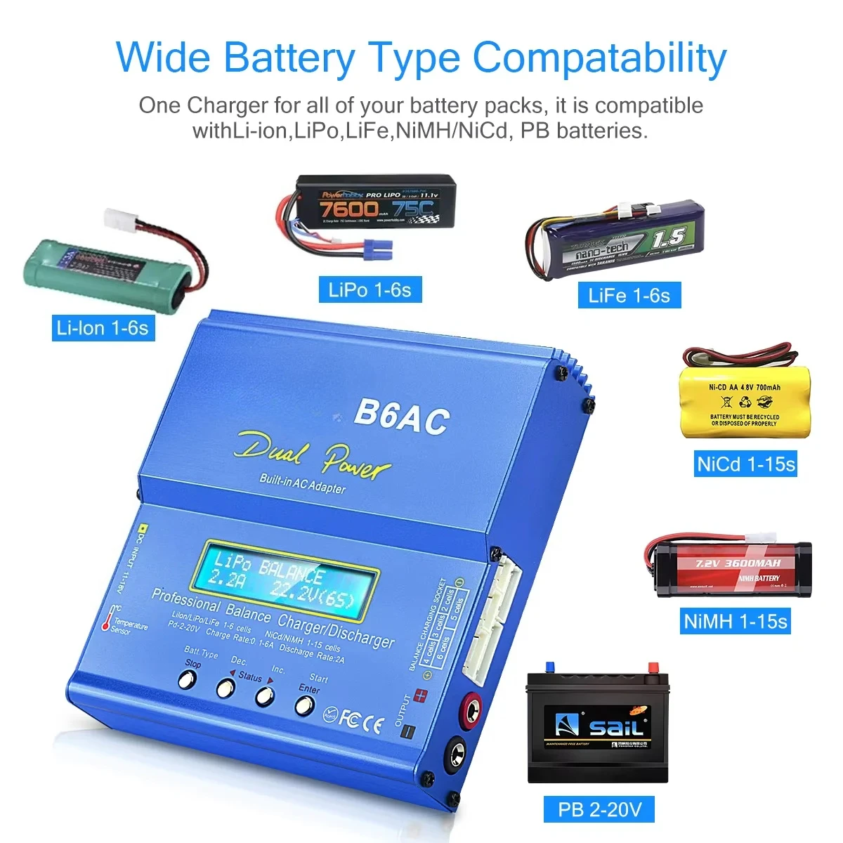 B6 AC RC Charger 80W B6AC 6A Balance Charger Digital LCD Screen Li-ion LiFe Nimh Nicd PB Lipo Battery Discharger