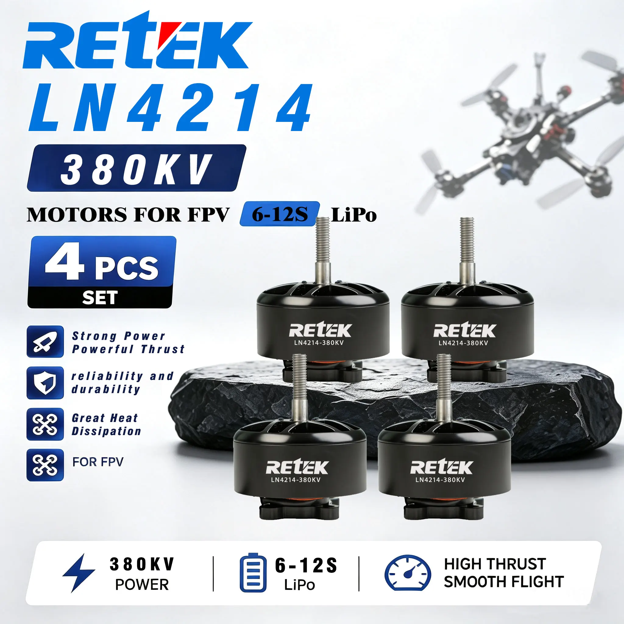 4pcs RETEK LN4214 380KV 400KV 440KV 6S-8S  650KV (High Grade Magnetics)  Brushless Motor For Drone Diy Parts Drone Motor