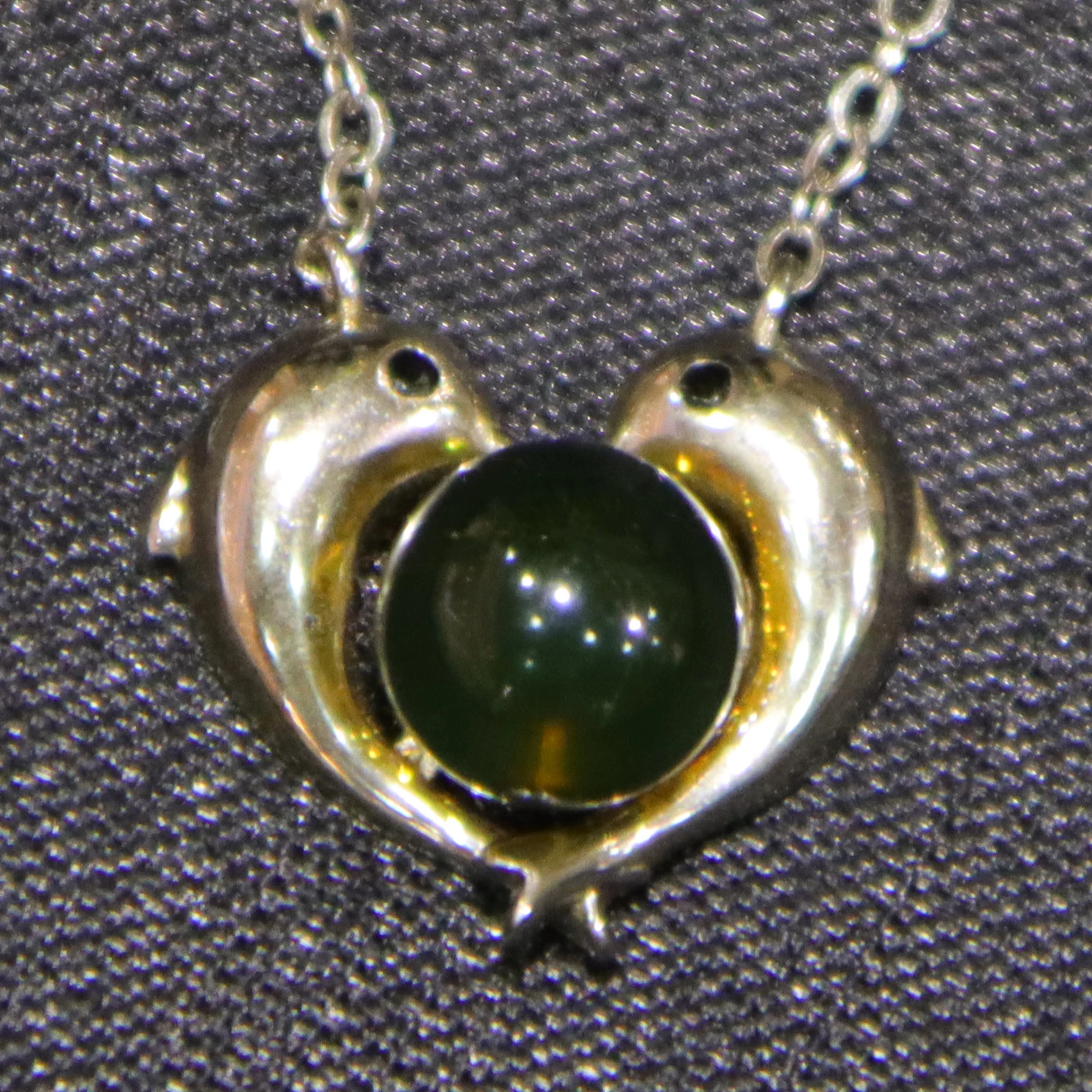 Natural Mexican Blue Amber Pendant Sterling Silver with Dolphins 10mm Round Bead Jewelry Gift