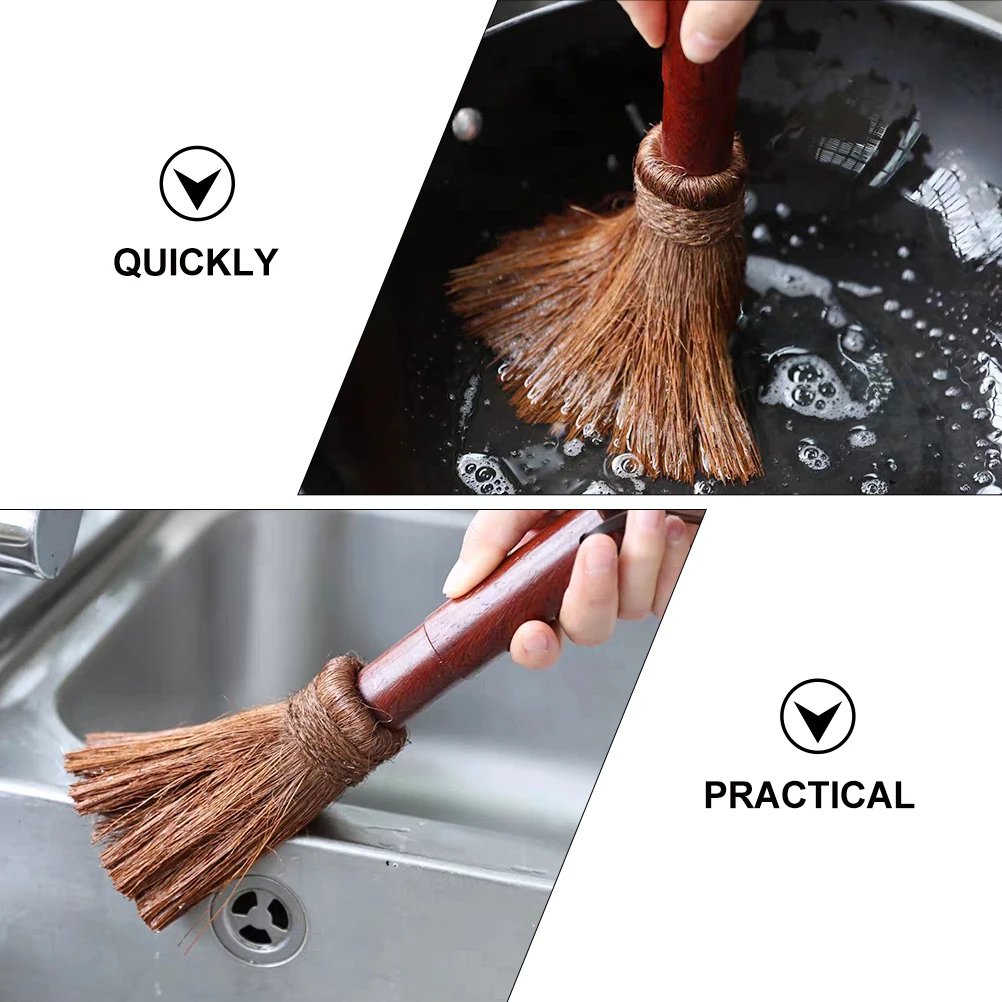 

1pc Pot Brush Coconut Fiber Wood Handle Cleaning Tool Kitchen Wok Pan Washer Handmade Red Manual Scrubber