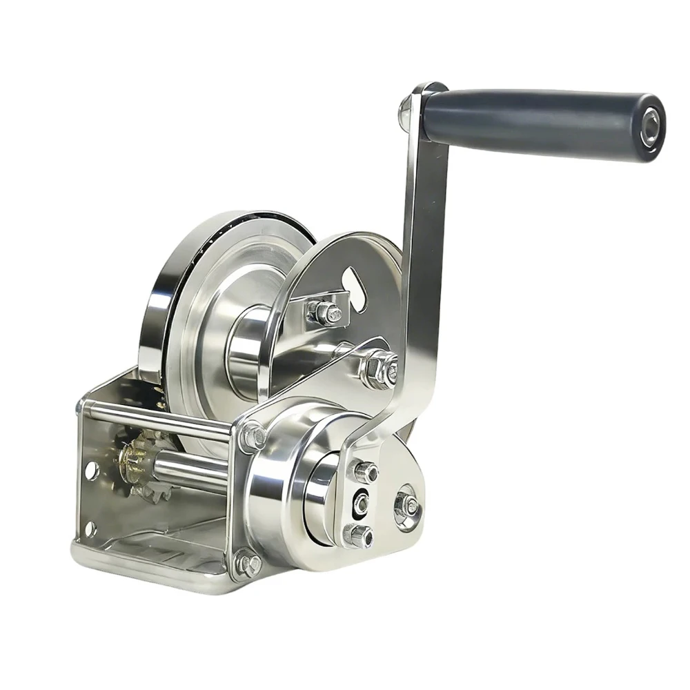 304 Stainless Steel Manual Hand Winch with Bidirectional Self-Locking, 4.25:1 Gear Ratio, Heavy-Duty Winch 1200LBS