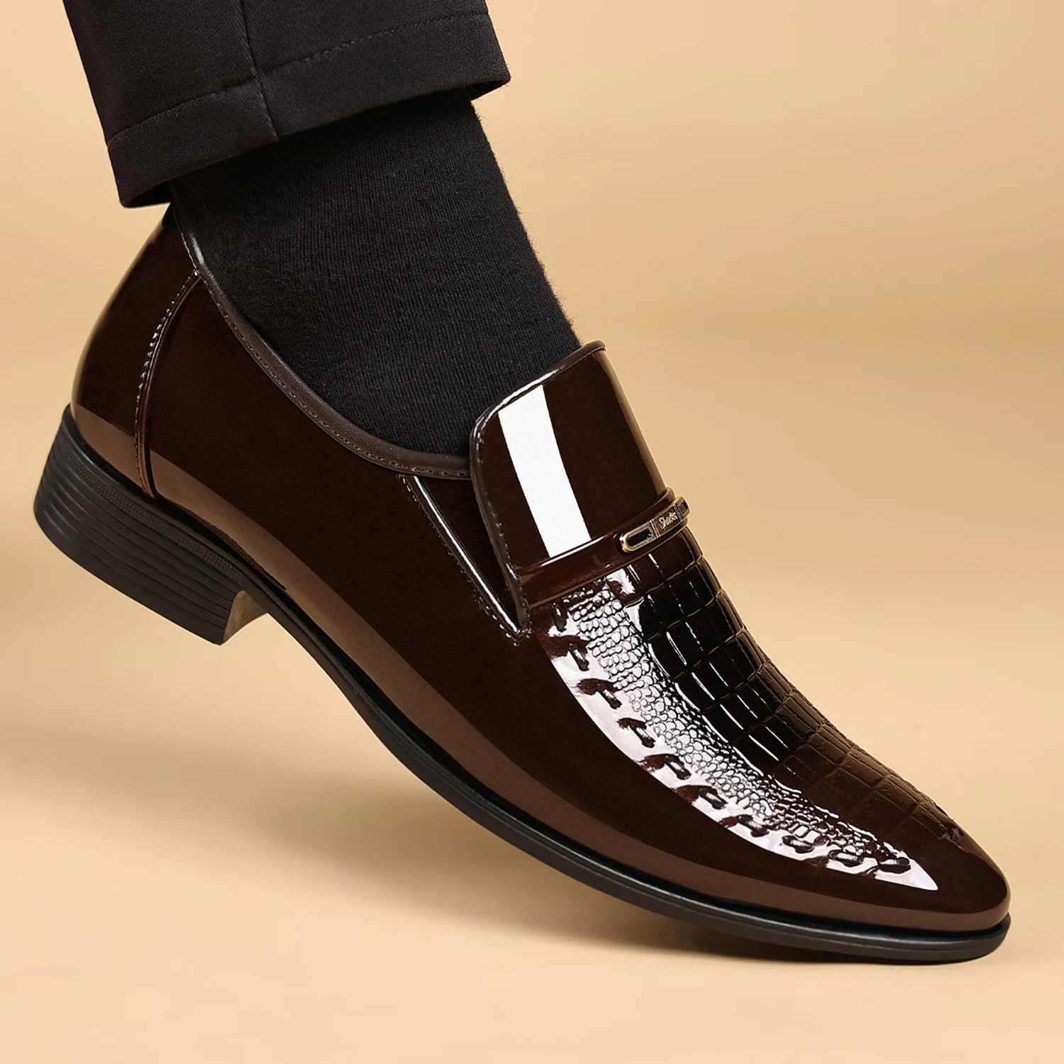 men's dress shoes elegant animal texture wedding office party summer slip-on commuting classic men's formal shoes image 2