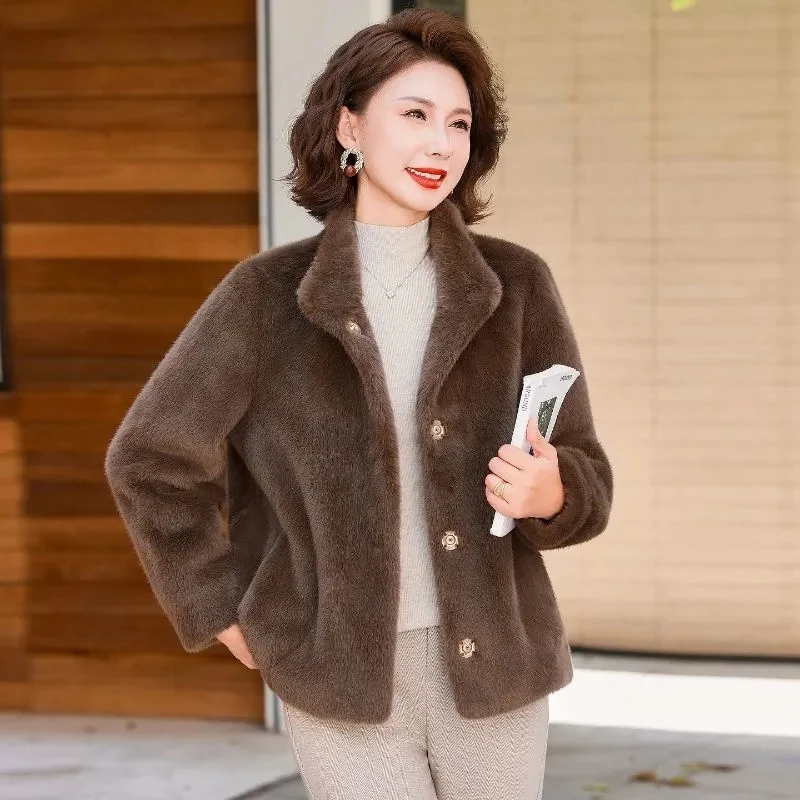 

Mom's Winter Mink fur Coat women's 2026 Autumn and winter new fashion noble imitation fur Coat women's short warm Outwear Tops