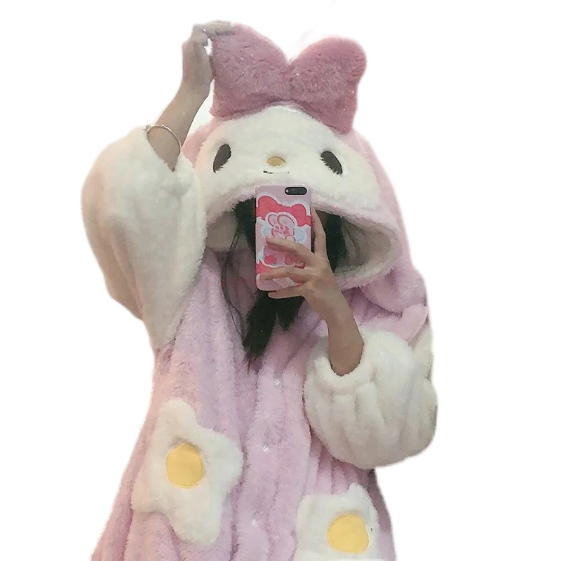 Sanrio My Melody Plush Pajamas Y2k Autumn Winter Coral Velvet Warm Sleepwear Women Kawaii Anime Thickened Flannel Home Clothes