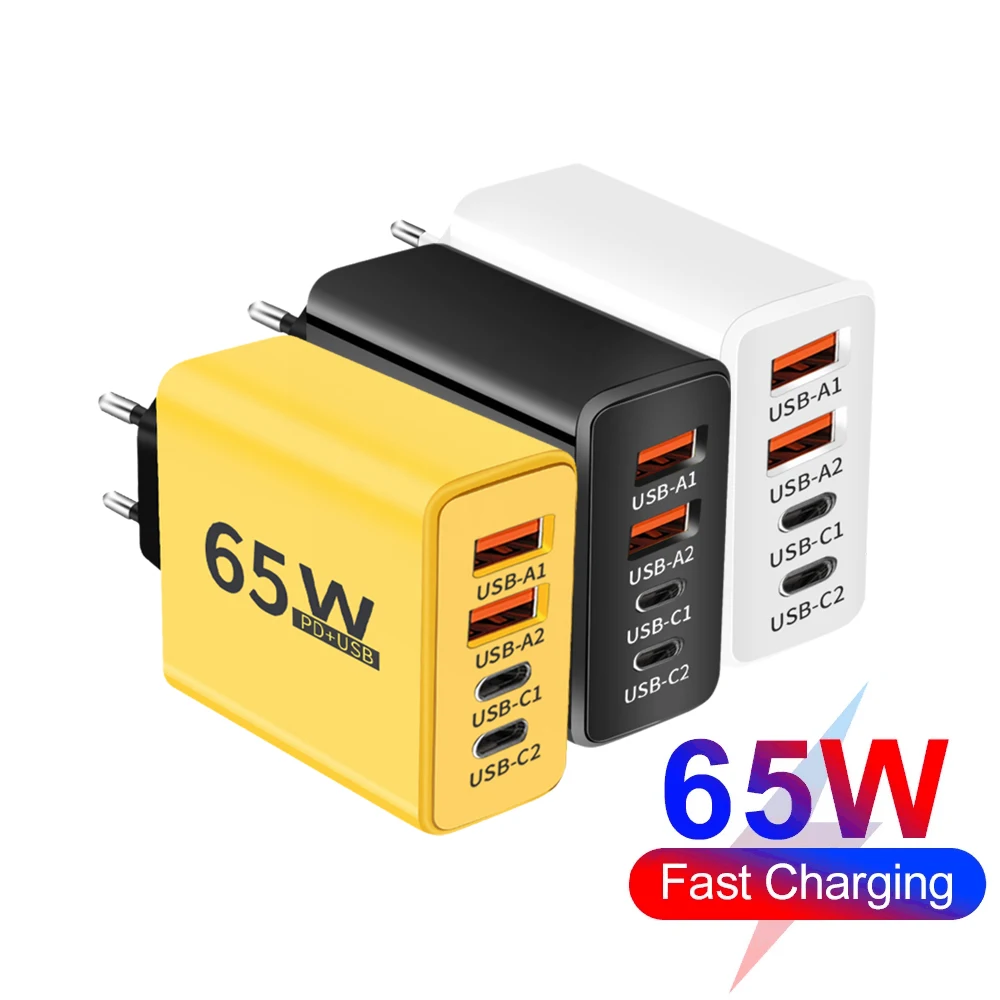 

Зарядное устройство USB 65 Вт, 4 порта, QC3.0, быстрая зарядка, адаптер для зарядки мобильных телефонов, для iPhone 15, Xiaomi, Samsung, быстрое зарядное устройство, настенный адаптер