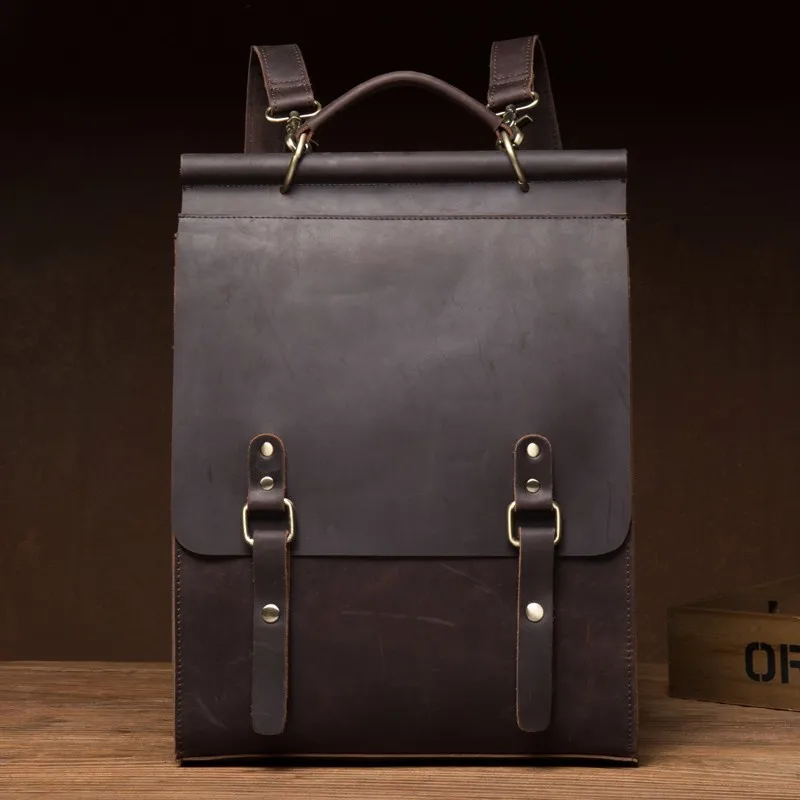Mad horse leather, cowhide, trendy genuine leather backpacks for men, school bags, casual outdoor backpacks
