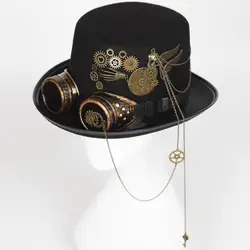Steampunk Hat with Cosplay Party Goggles for Accessory Disguise Top Hat Women Black Felt Magician Costume