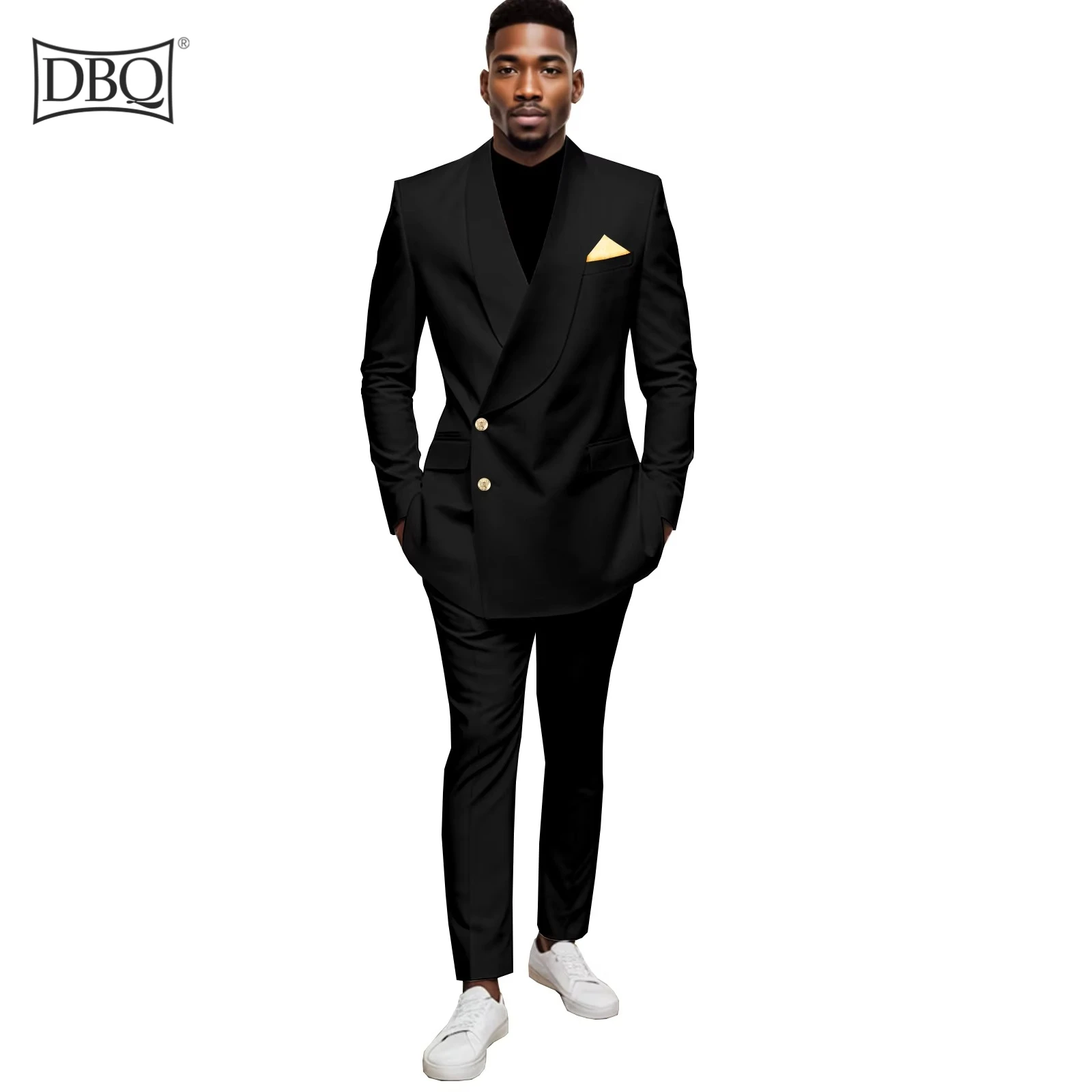 DBQ Men's Slim Fit 2-Piece Suit Single Breasted Blazer Dress for Business Wedding Party African Style