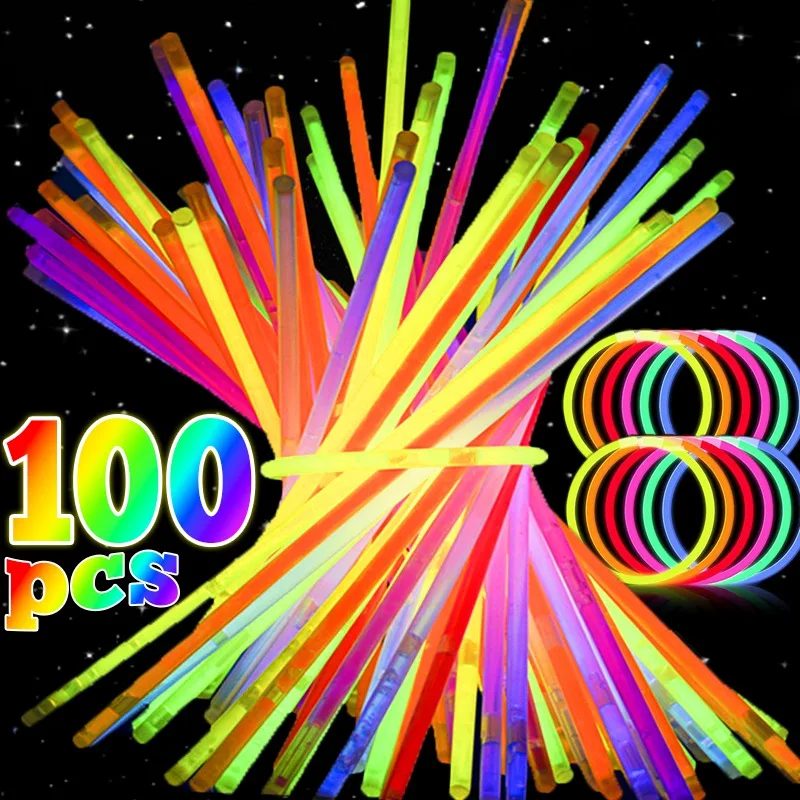 100/10pcs Party Glow Sticks with Connectors Night Glowing Fluorescence Multicolor Glowsticks DIY Bracelets Stick Decor Supplies