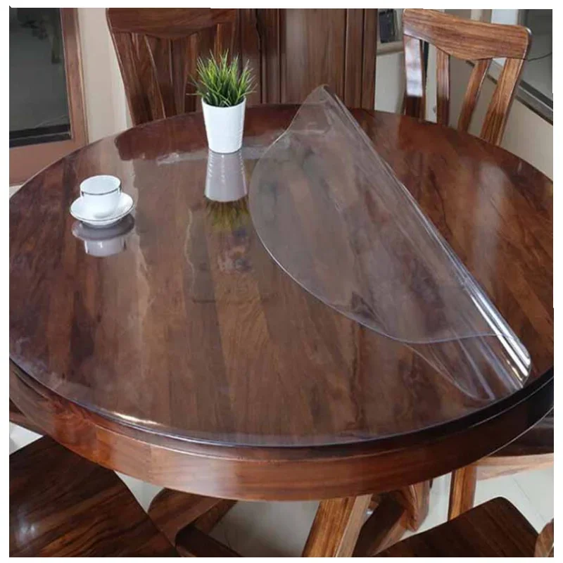 Round Transparent Soft Plastic PVC Tablecloth, Waterproof, Oilproof Living Room Dining Tables, Kitchen Desk Protector Home Decor