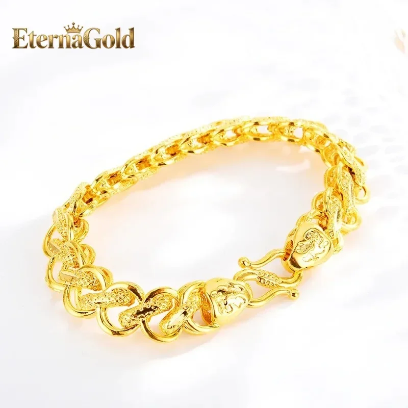 EternaGold Gold store new AU999 real gold bracelet domineering men's wrist chain 24K real gold boss chain fashion jewelryAU750