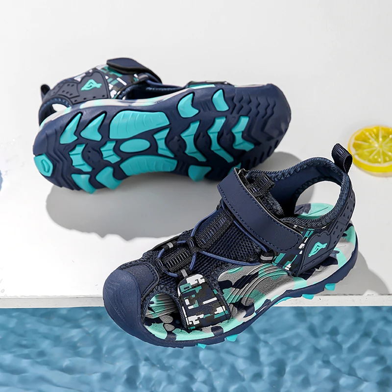 Outdoor Sport Children Anti-Bump Closed Toe Sandals Fashion Breathable Mesh Shoe Boy\'s Casual Anti Slip Beach Sandails