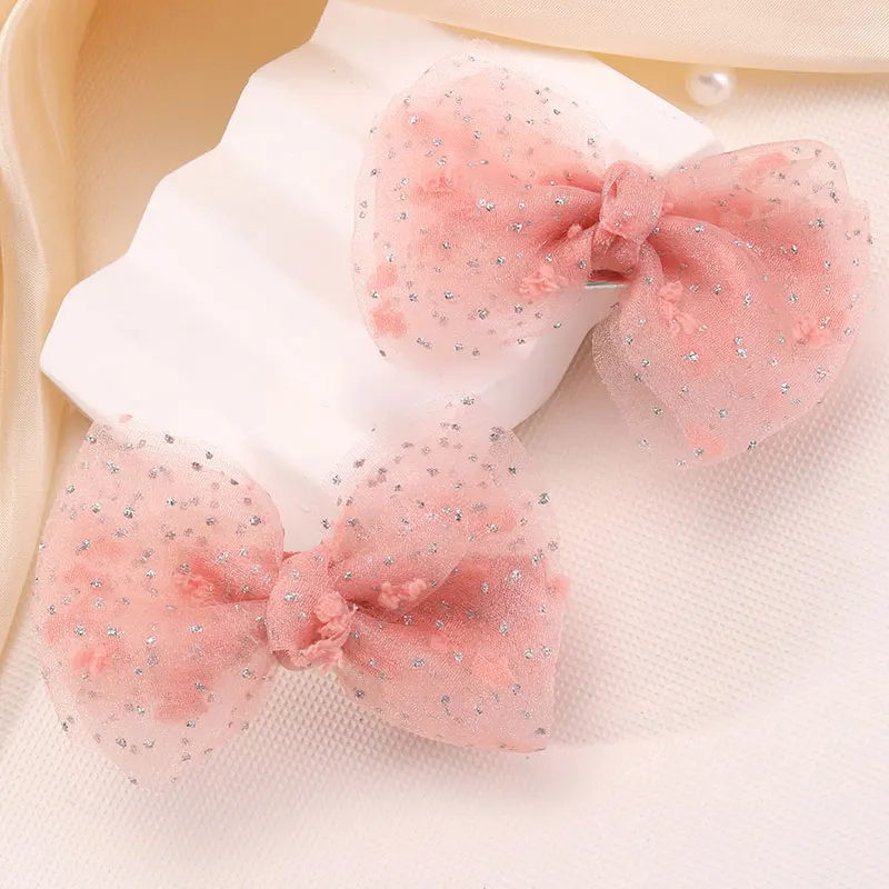 2Pcs Sweet Girls Lace Hairpin Princess Shinng Dot Hair Bow Clips Children Duckbill Clip Fashion Hairpins Hair Accessories