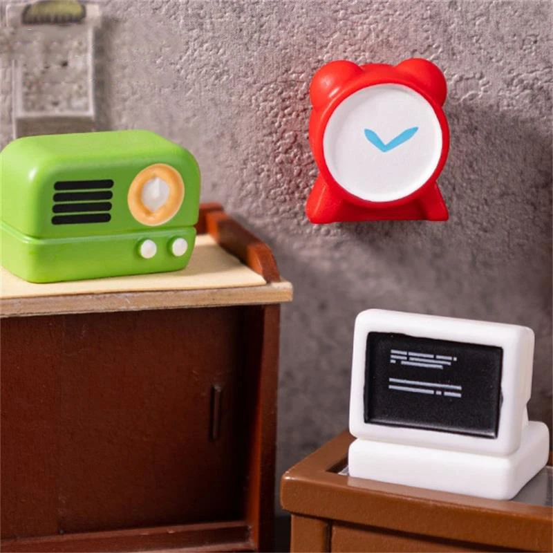 5 قطعة زخرفة مصغرة خمر راديو نموذج الراتنج مصباح مكتبي صغير الكمبيوتر الهاتف الثابت للأطفال منزل مصغر