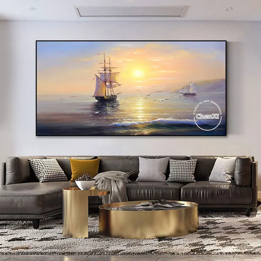 

Living Room Decor Large Size Seascape Oil Painting Canvas Unframed Hand Painted Knife Sunset Scenery Wall Poster Picture Art